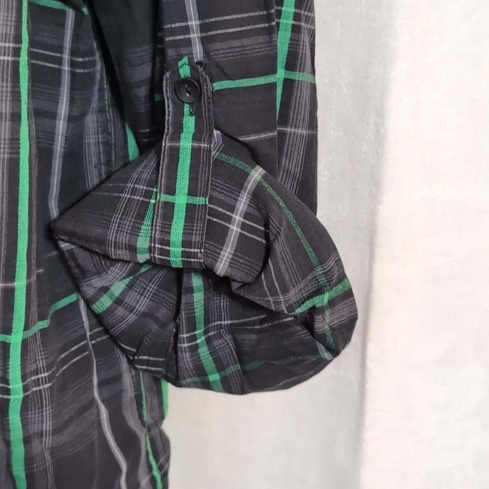 Machine Men's Black Green Plaid Long Sleeve Button Up Size XXL - Picture 4 of 5